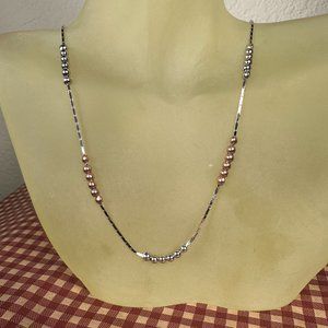 NEW 16" Italian Real Silver 2 Tone Beaded Chain Necklace
